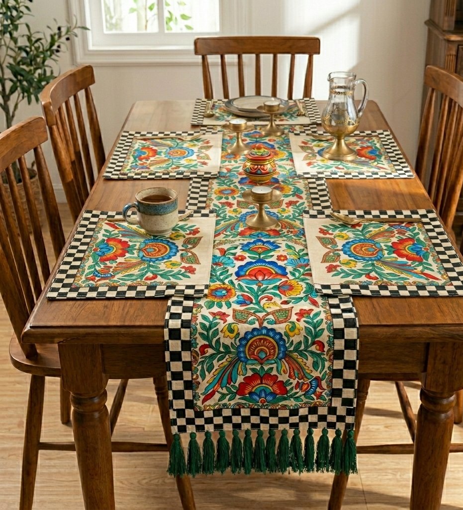 Floral Hand-Printed Table Runner Set