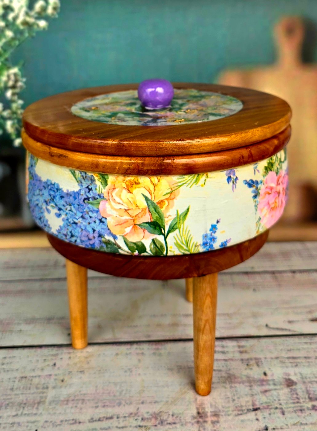 Floral DecoPainted Wooden Roti Box