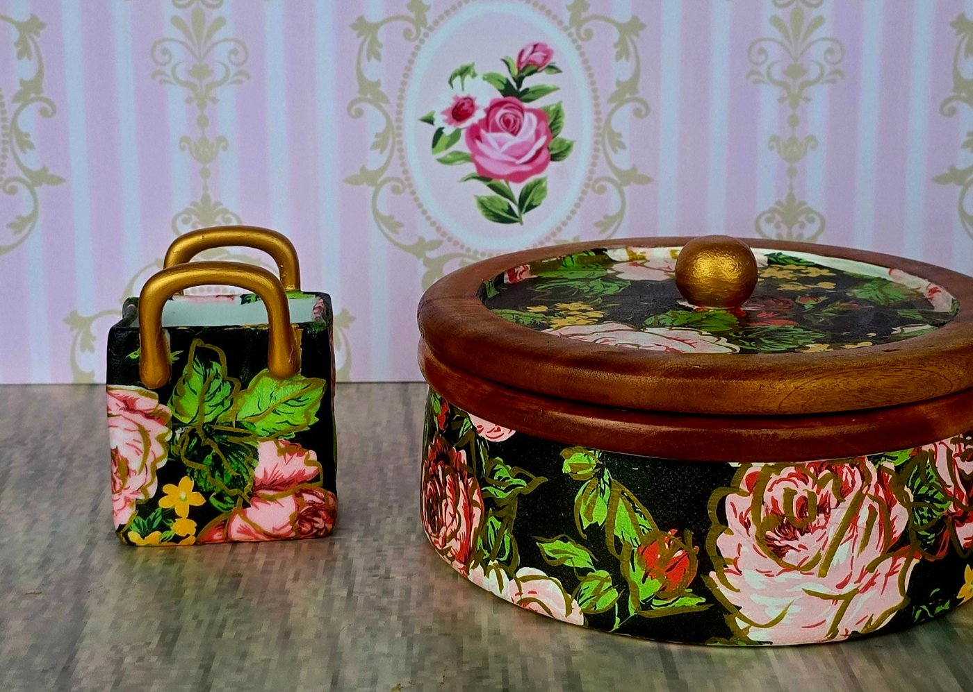 Floral Deco-Painted Wooden Ruti Box Set