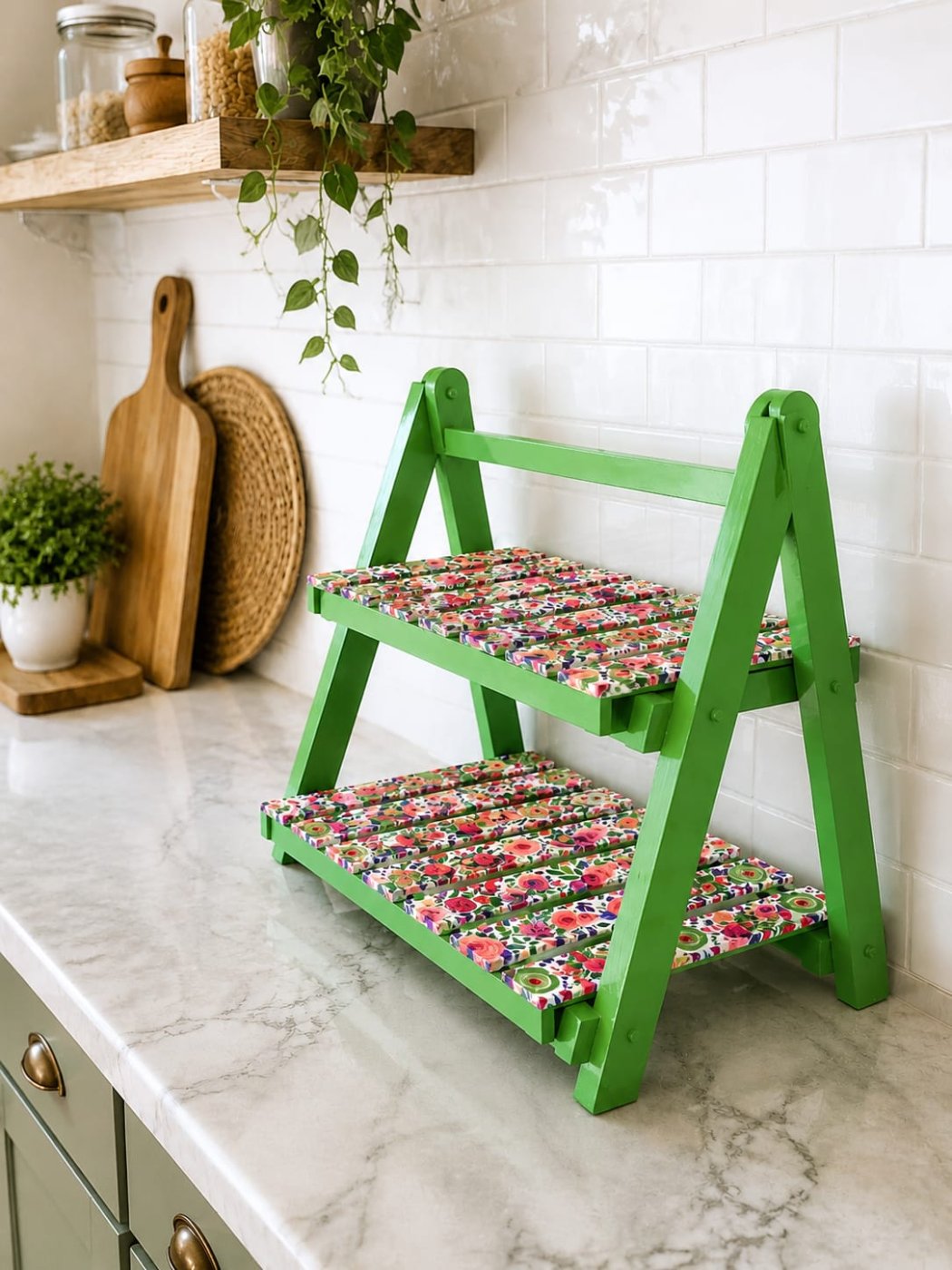 Floral Green 2-Tier Stand