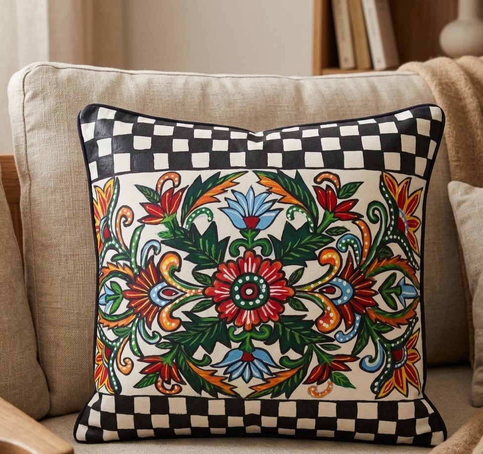 Hand-painted Floral Cushion Cover 18/18 Size