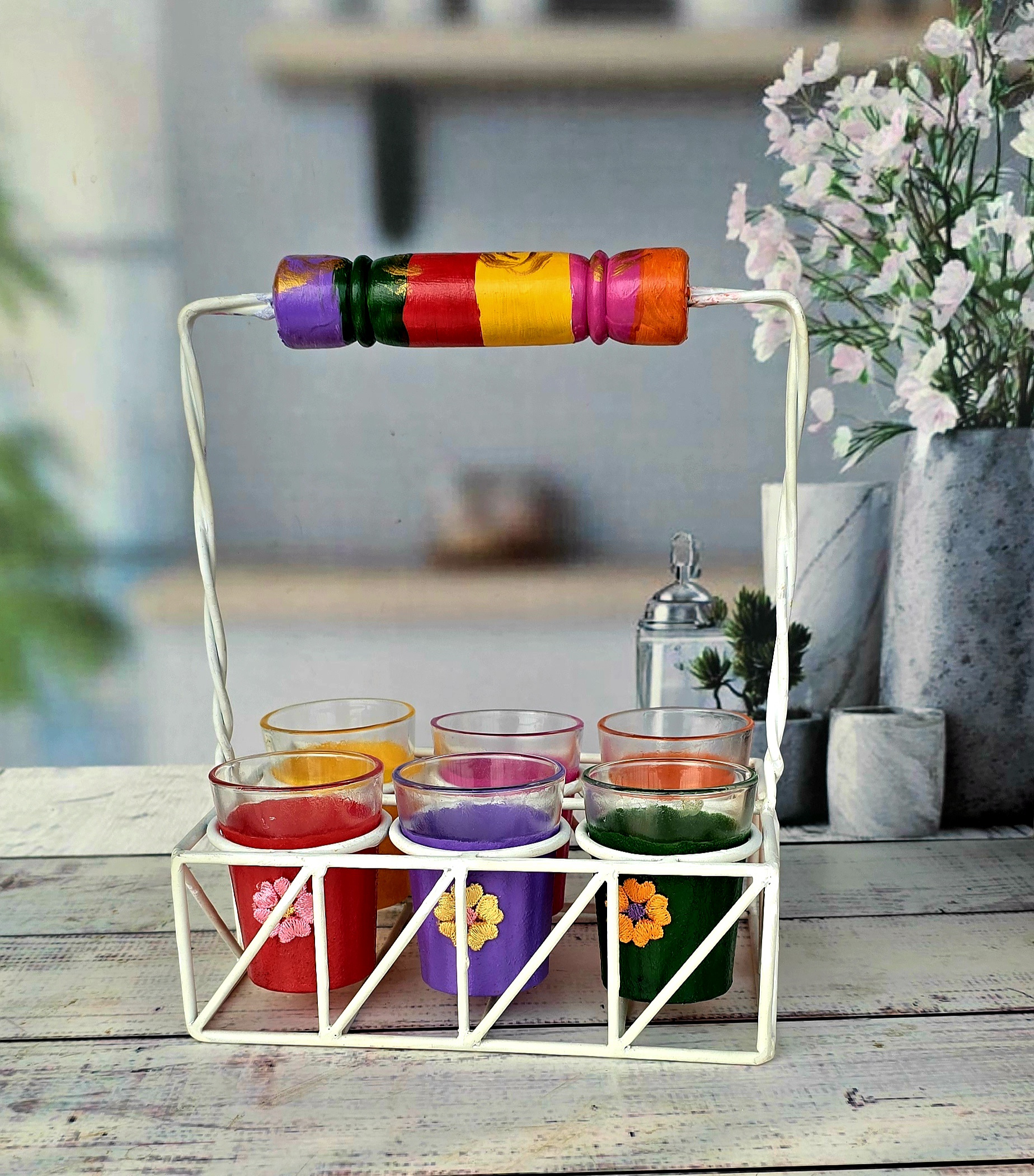 Colorful Tea Glass Holder Set