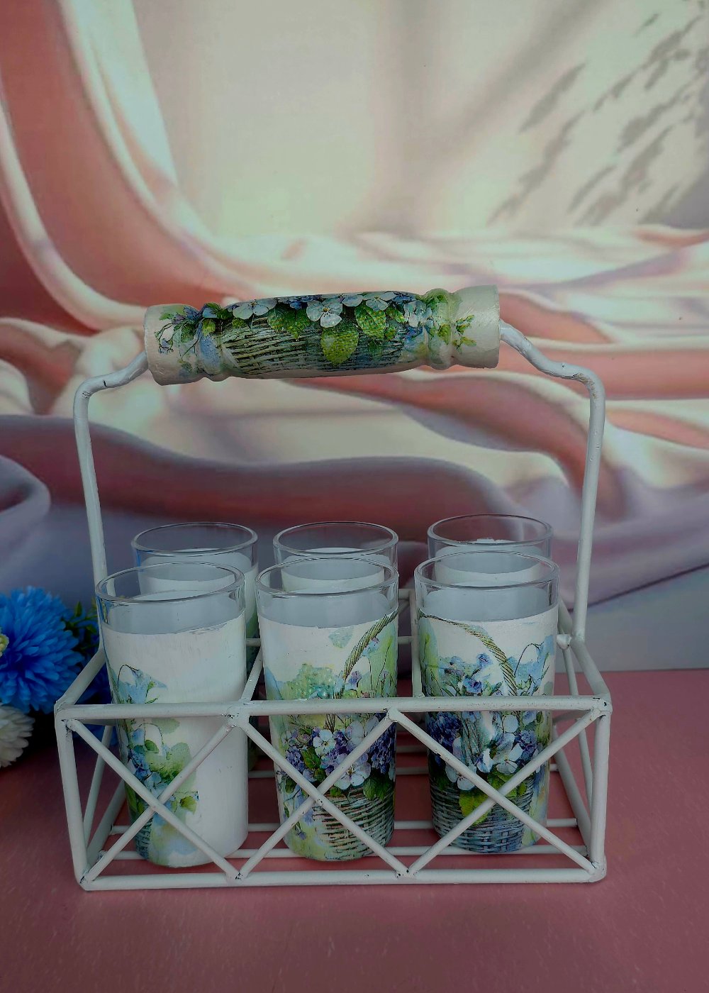 Deco-painted Glass Set with Holder