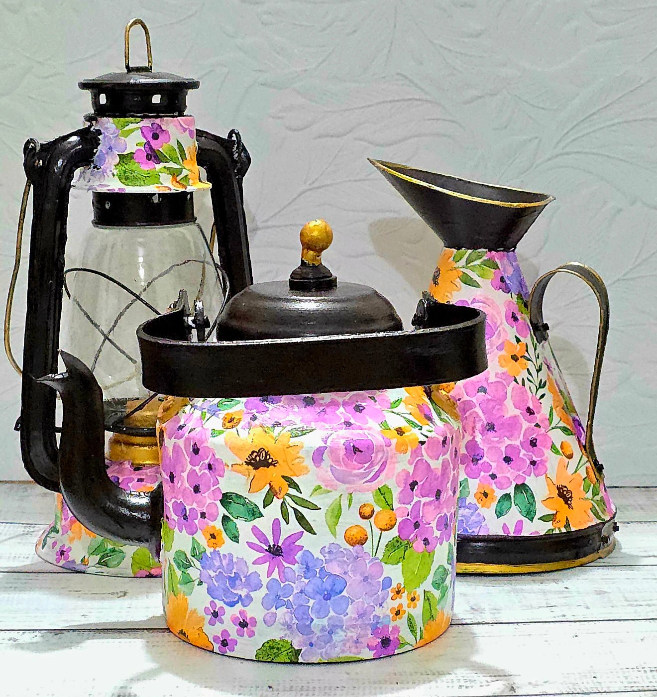 Floral Hand-Painted Metal Decor Set
