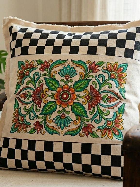 Hand-painted Floral Cushion(size 18/18)