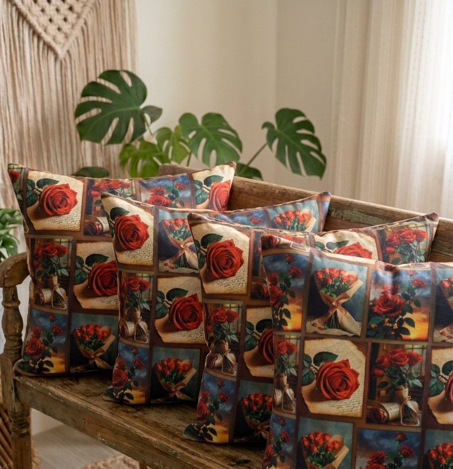 Vintage Rose Printed Cushion (1pis)