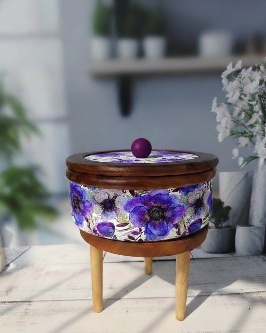 Floral Wooden Ruti Box with Stand