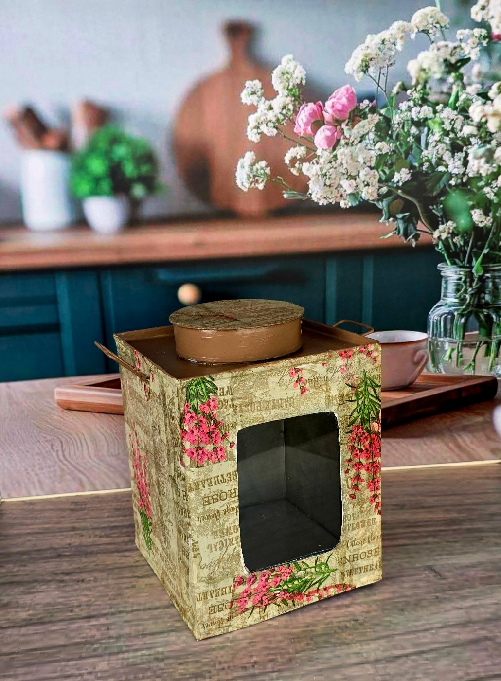 Vintage Floral Wooden Storage Box