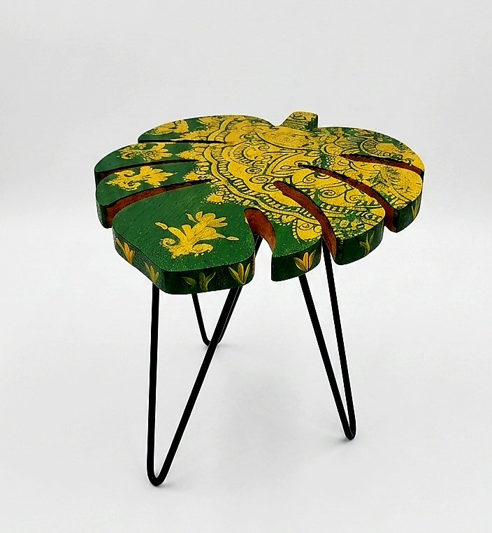 Hand-painted Monstera Leaf Stool
