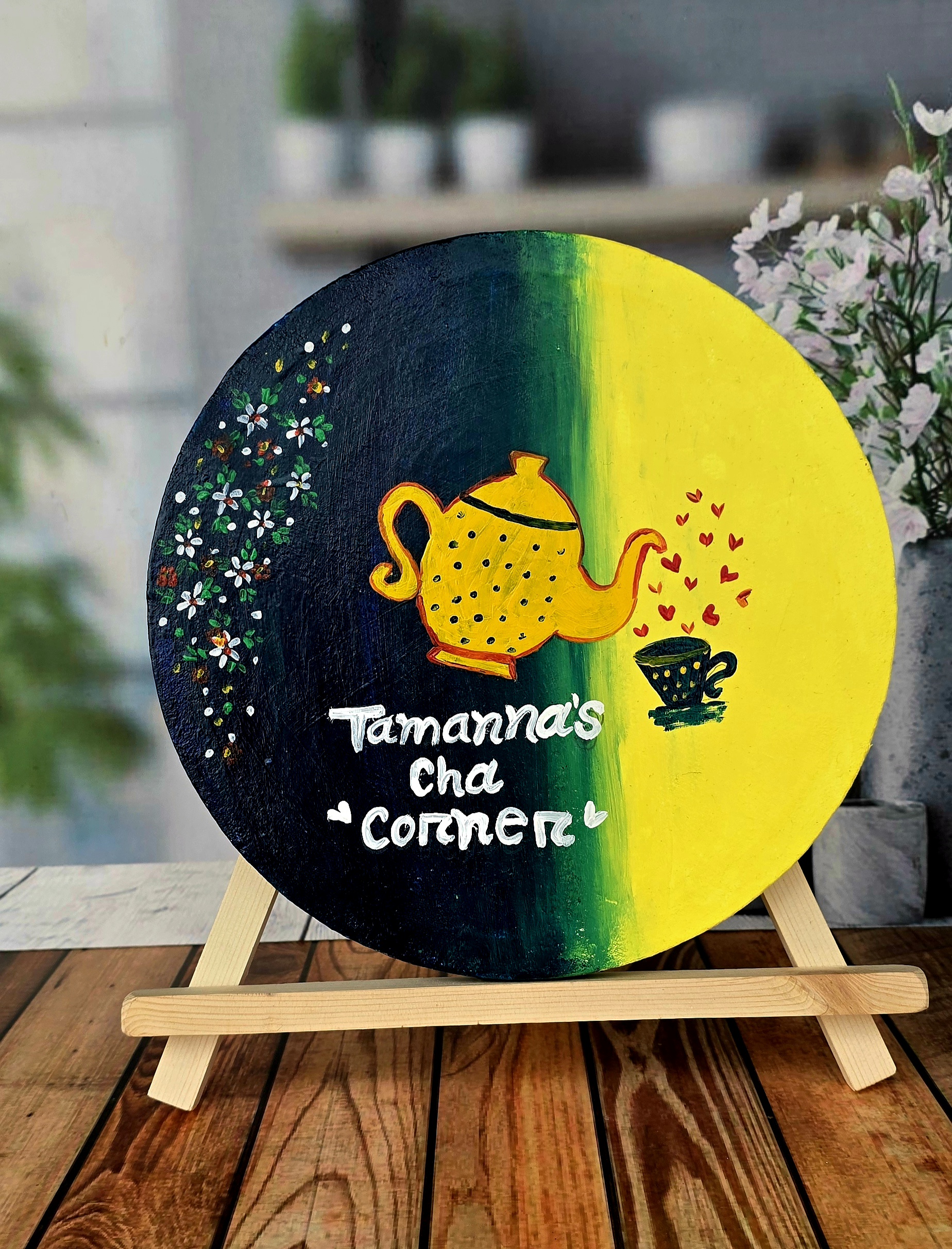 Custom Hand-Painted Wooden Tea Corner Sign