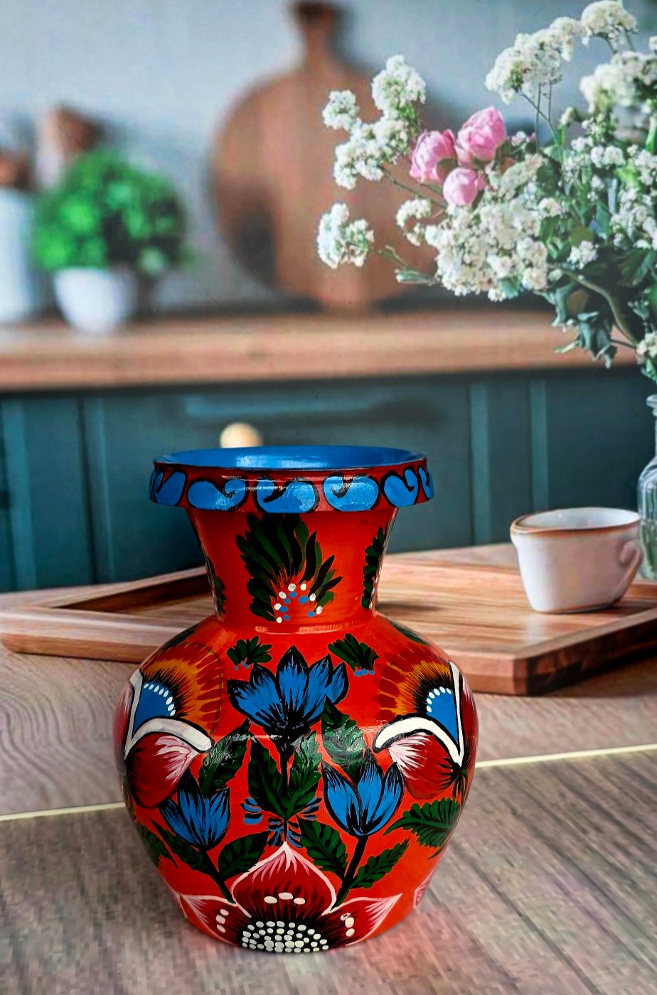 Hand-painted Floral Terracotta Vase