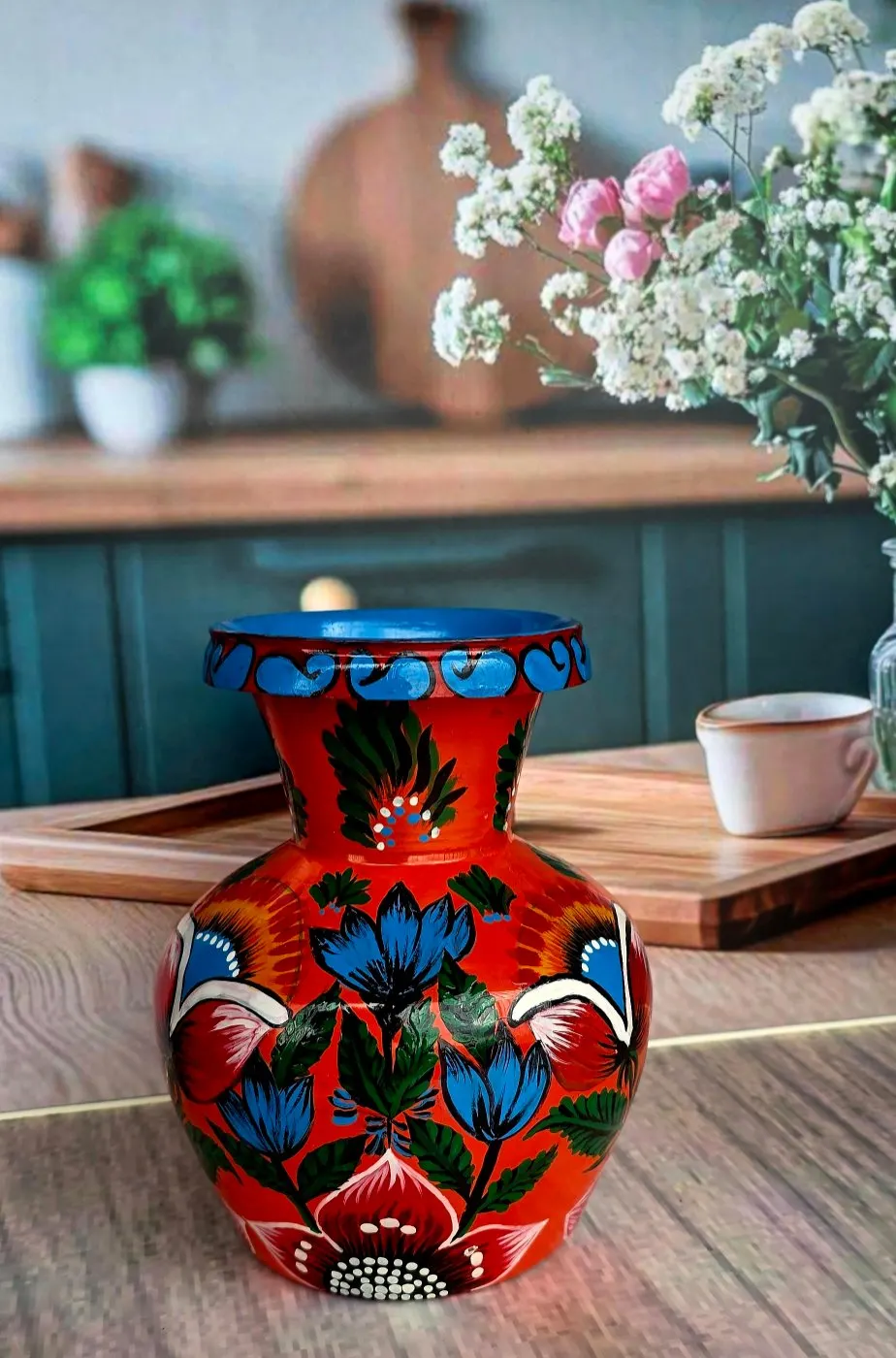 Hand-painted Floral Terracotta Vase