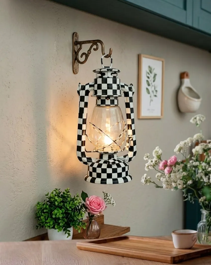 Checkered Wall Hanging Lantern
