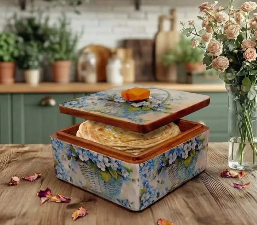 Blue Floral Wooden Paratha Box