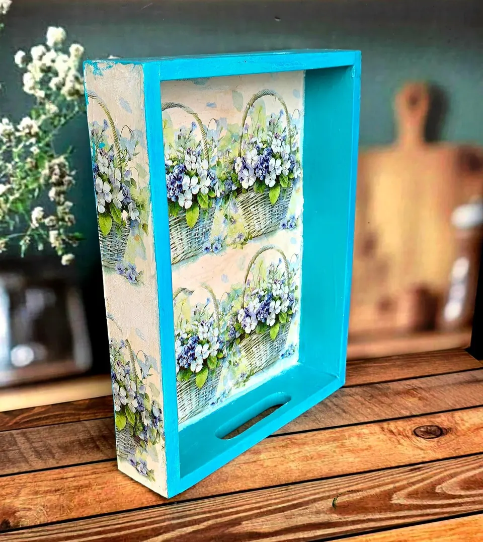 Floral Decoupage Serving Tray