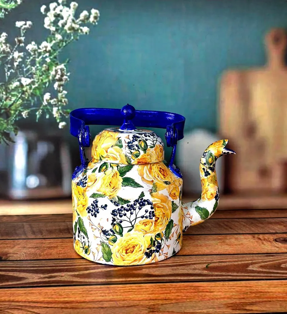 Decoupage Floral Tea Kettle