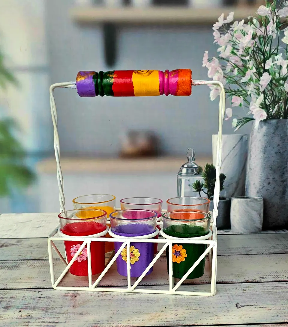 Colorful Tea Glass Holder Set