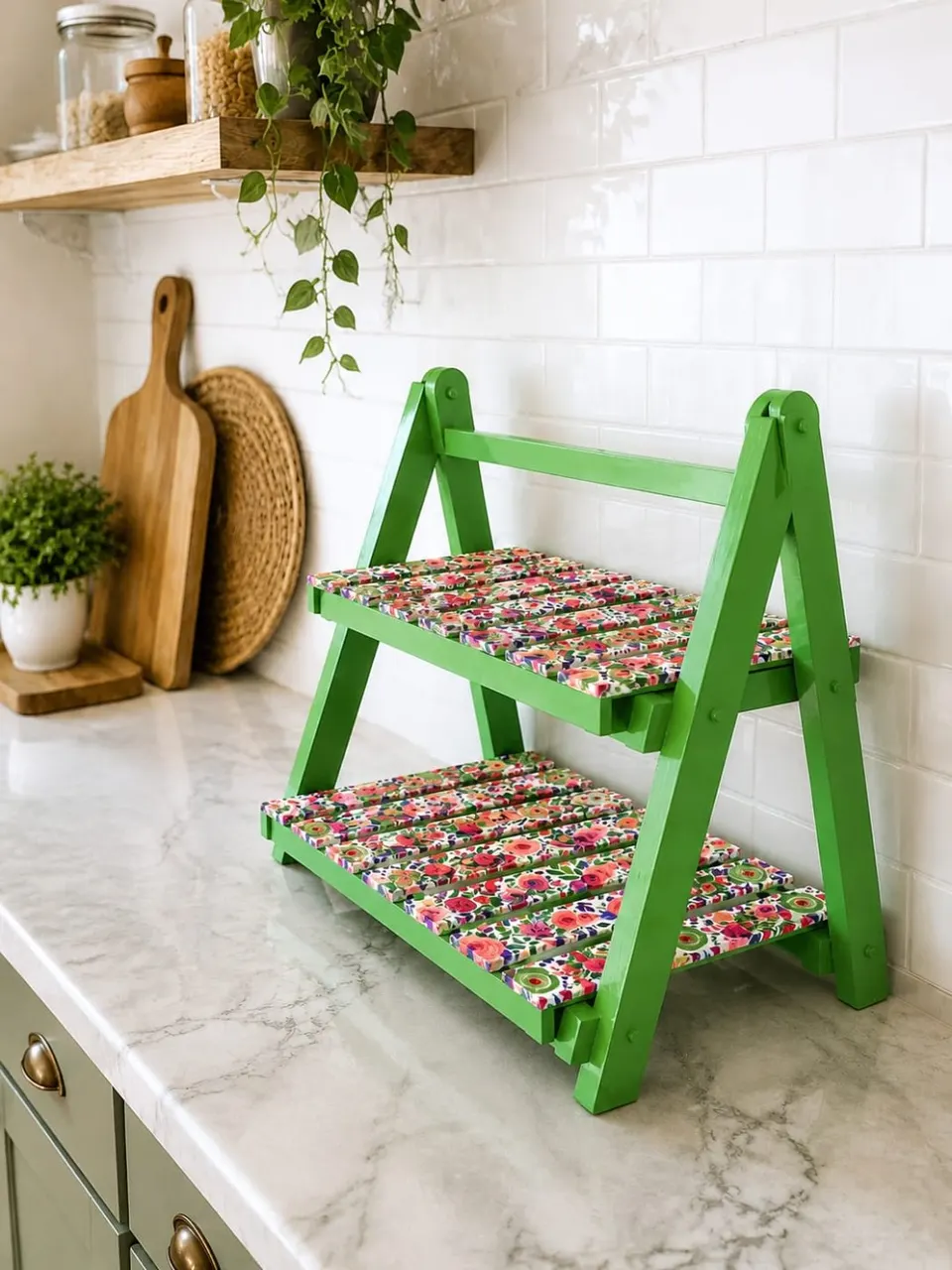 Floral Green 2-Tier Stand
