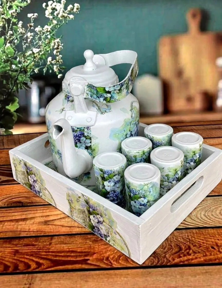 Decopaint Floral Tea Set with Tray
