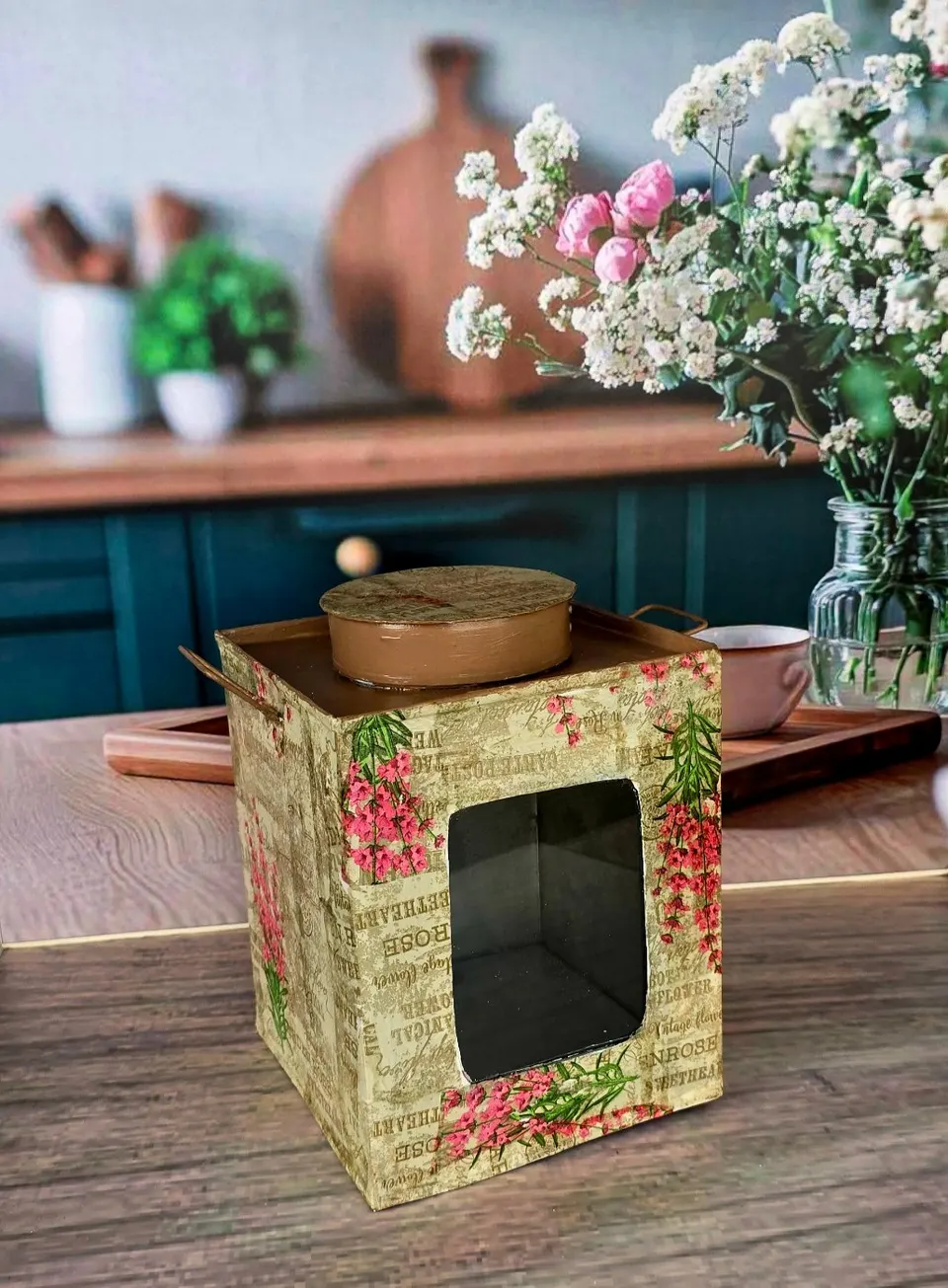 Vintage Floral Wooden Storage Box