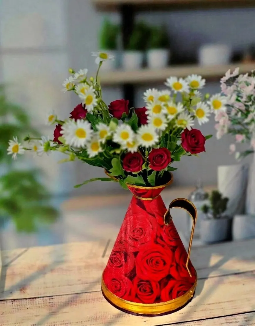 Metal Rose Print Flower Vase