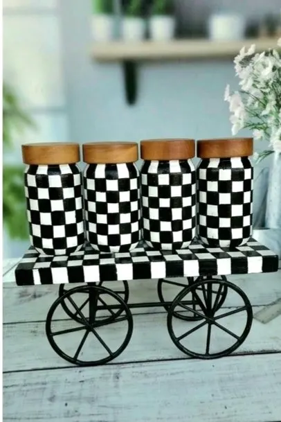Checkerboard Cart Spice Jar Set