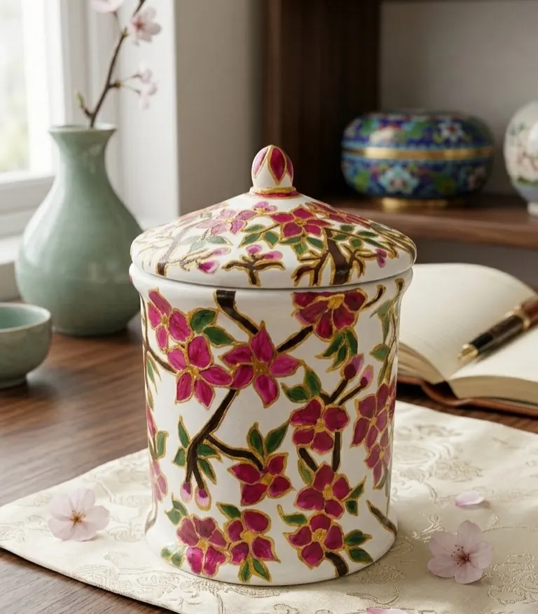 Hand-Painted Floral Storage Ciramic Jar