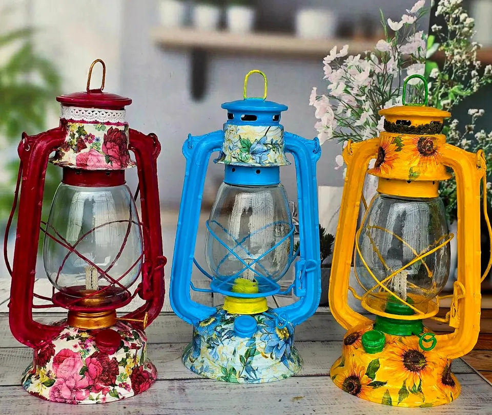 Deco-painted Floral Lanterns Como Set