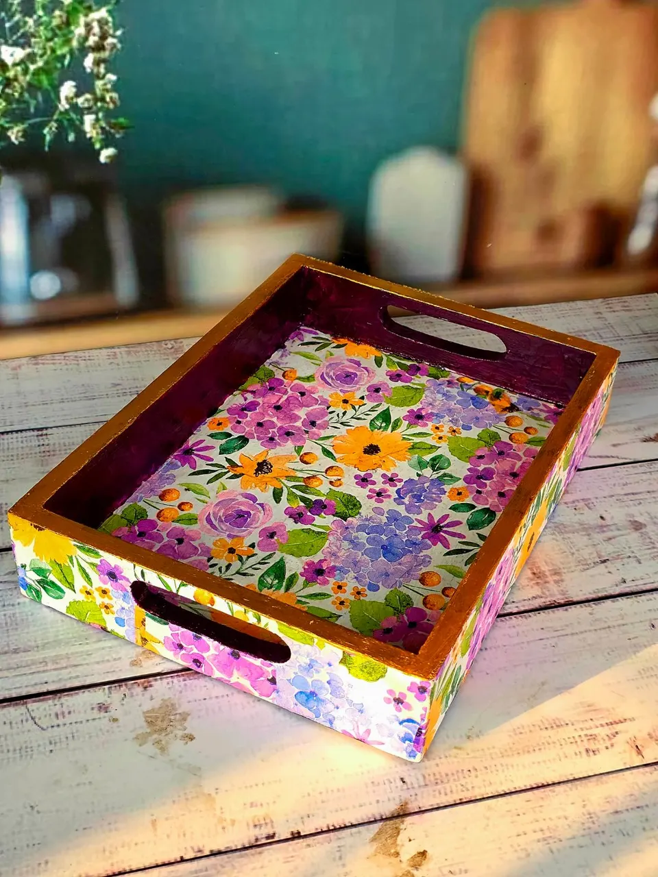 Floral Decopaint Wooden Tray
