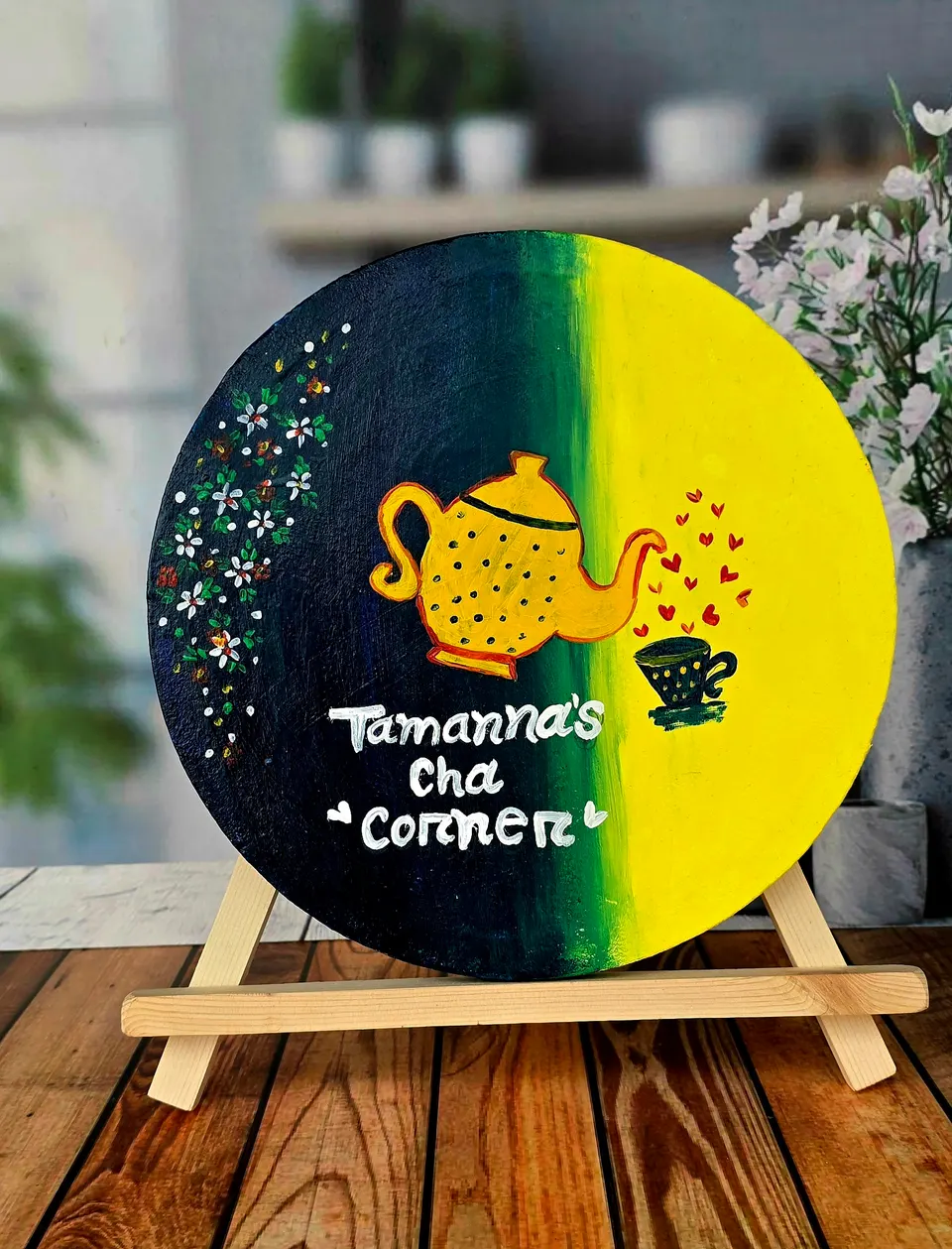 Custom Hand-Painted Wooden Tea Corner Sign