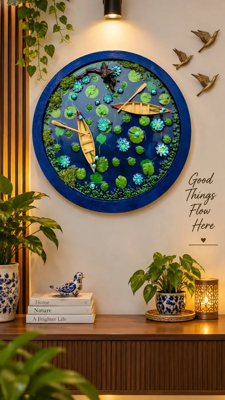 Water Lily & Boat Pond Wall Decor