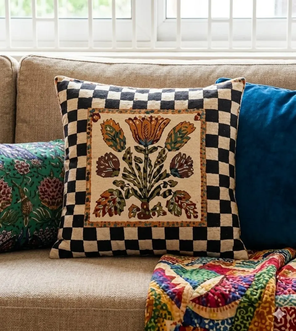 Hand-Painted Floral Cushion Cover (size 18/18)