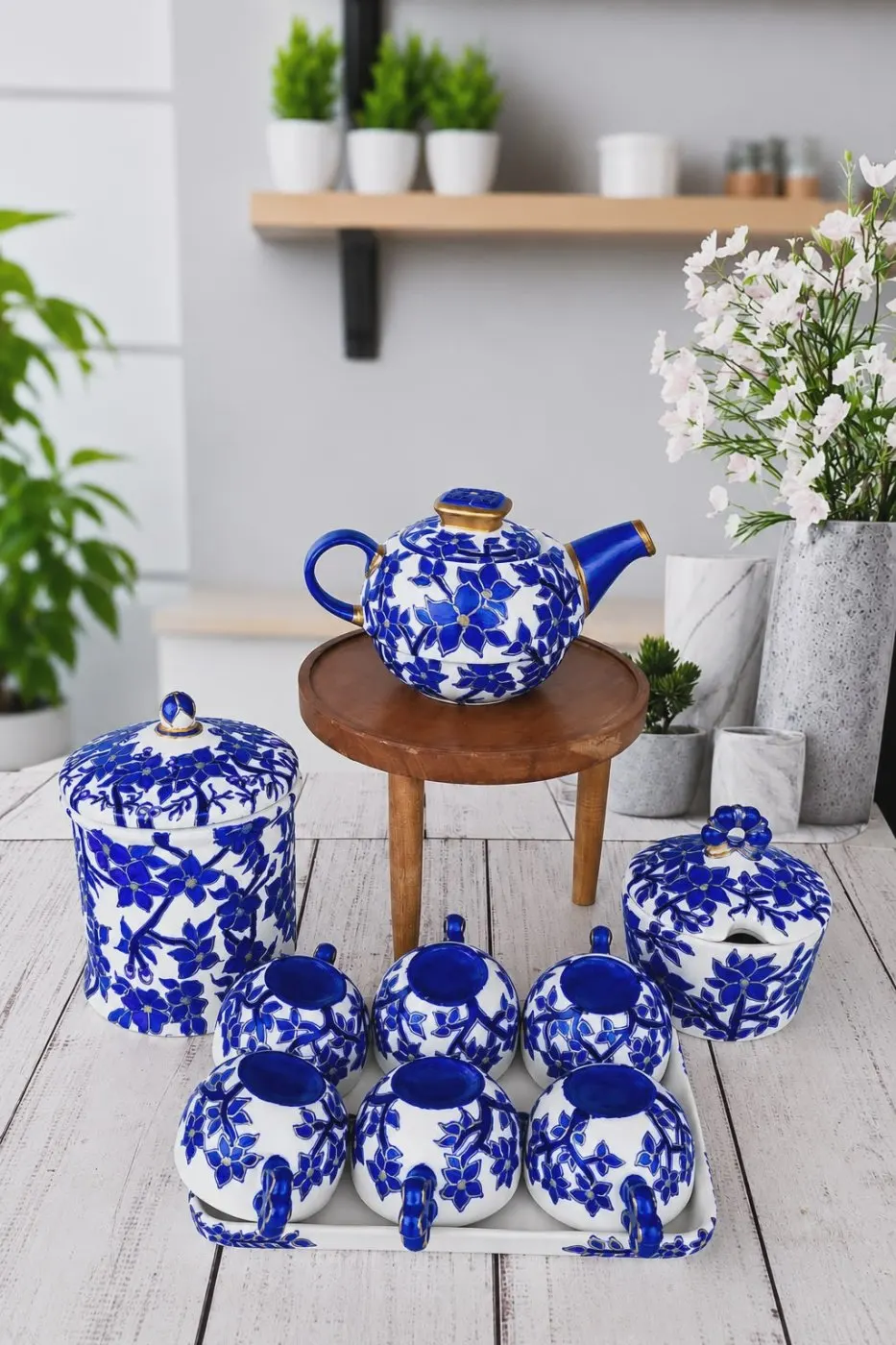 Traditional Blue Ceramic Tea Set