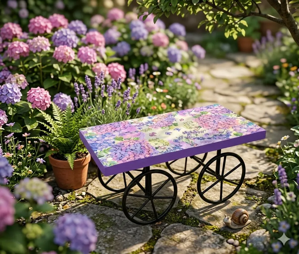 Hydrangea Pattern Serving Cart