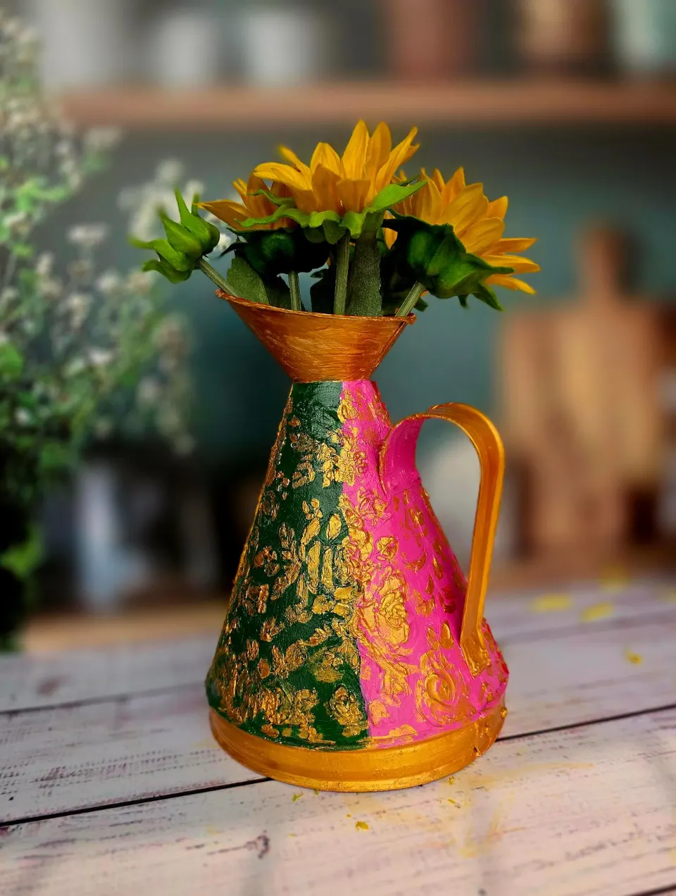 Hand-painted Metal Jug Vase