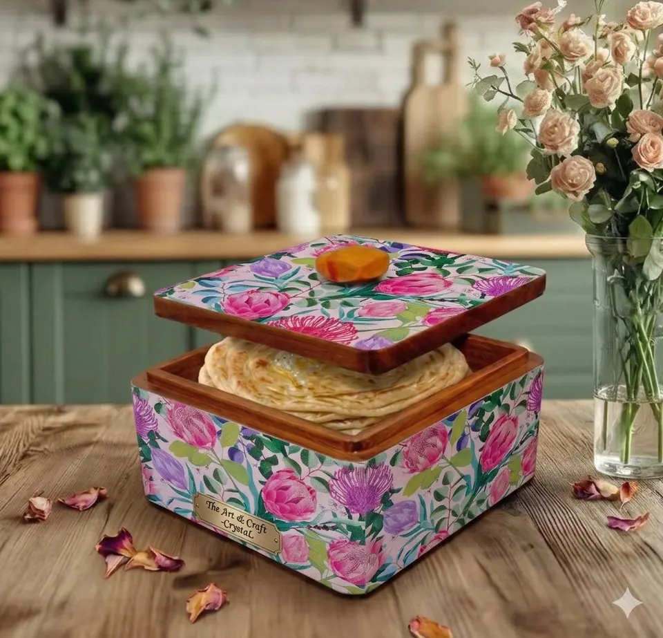 Floral DecoPainted Wooden Paratha Box