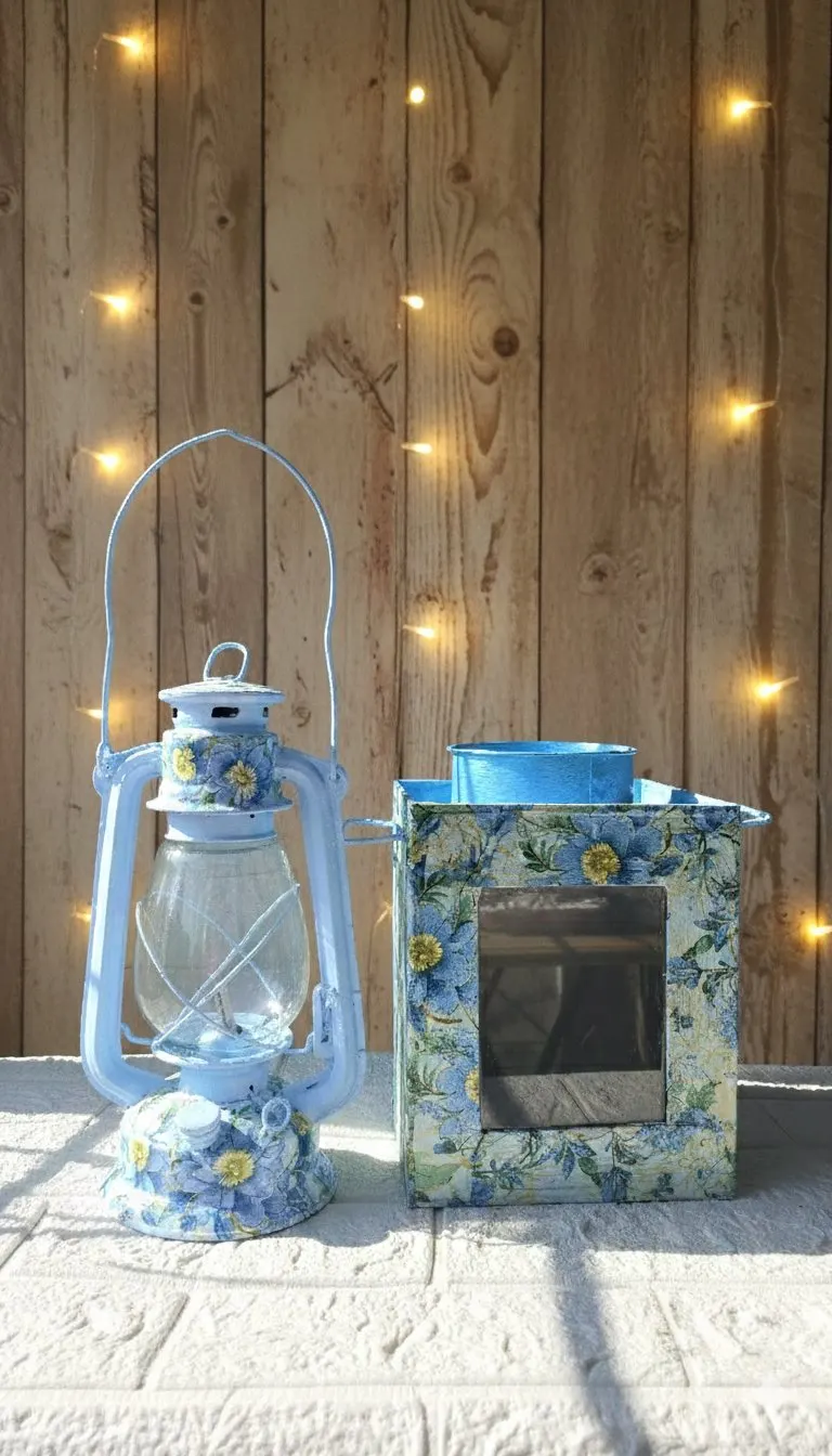Vintage Style Decoupage Lantern & Murirtin Combo Set