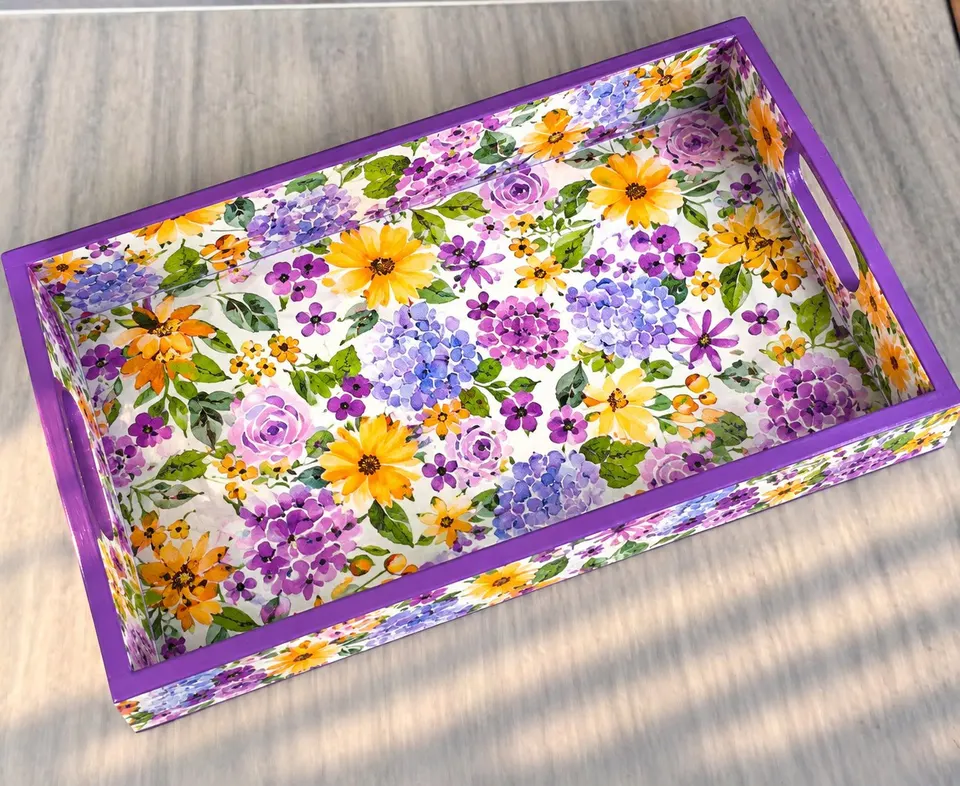 Floral Decoupage Serving Tray