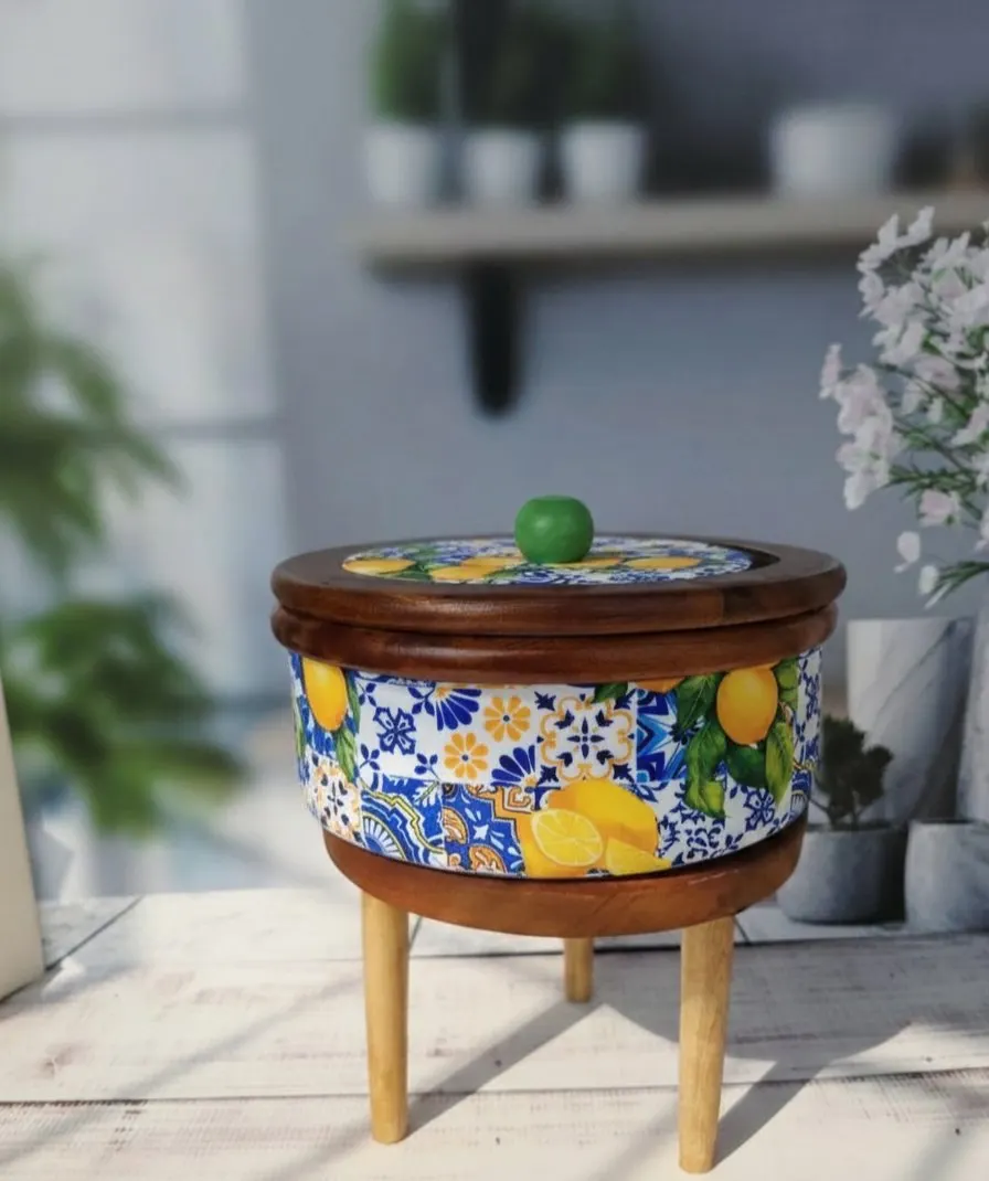 Decopainted Lemon Print Ruti Box with Stand