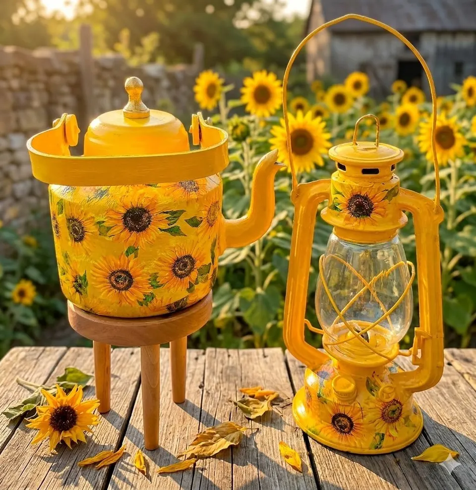 Sunflower Decorated Kettle and Lantern Combo