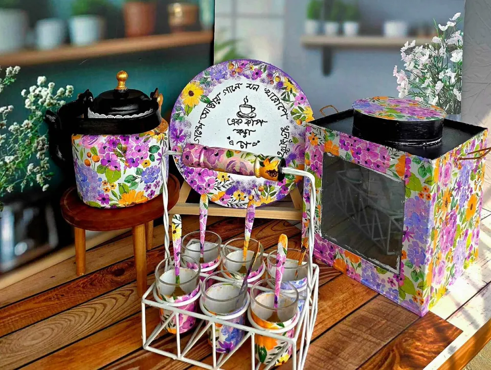 Decoupage Floral Tea Set