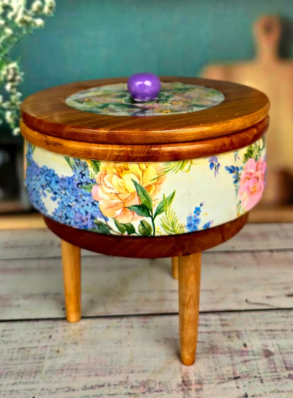 Floral DecoPainted Wooden Roti Box