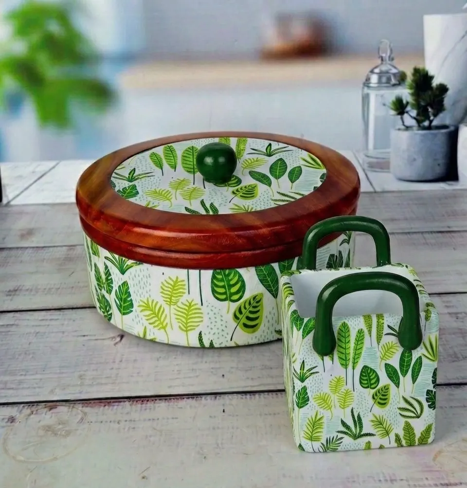 Handcrafted Leafy Casserole & Holder