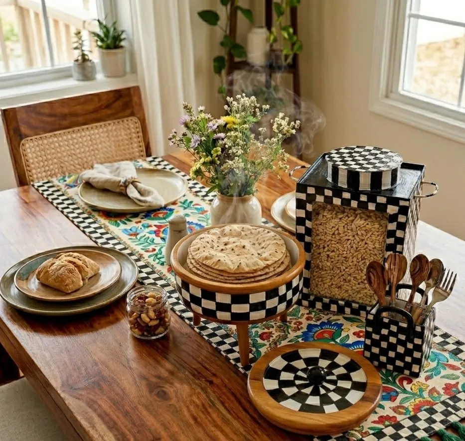 Artisan Checkered Hand-Painted Diningware Set
