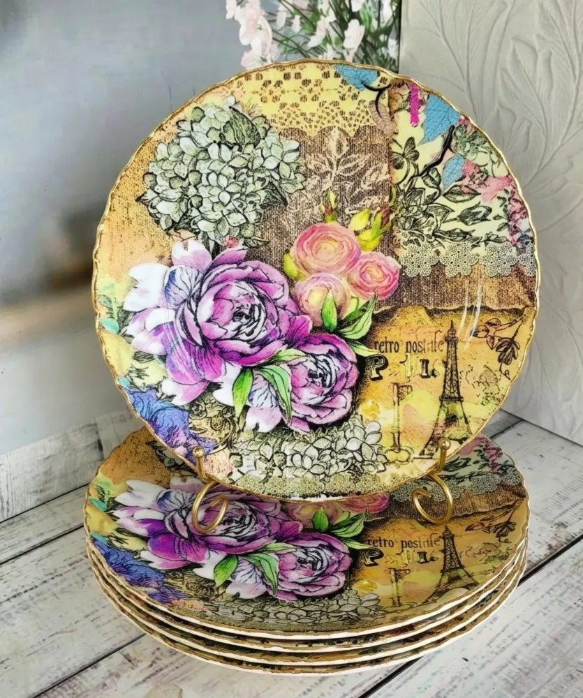 Decopaint Vintage Paris Floral Plates