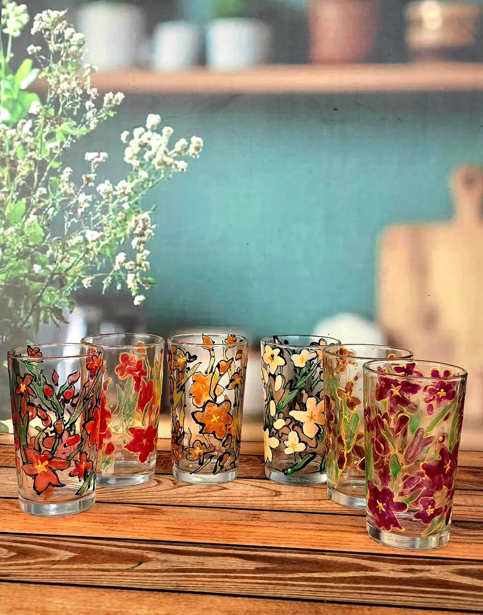 Glasspainted Floral Drinking Glasses