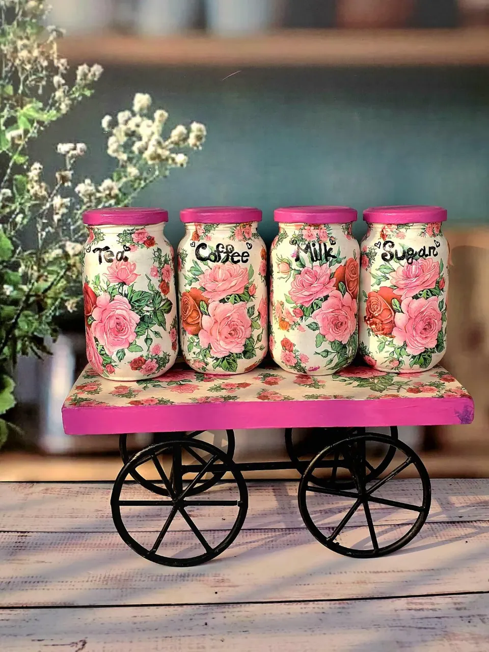 Floral Canister Trolley Set