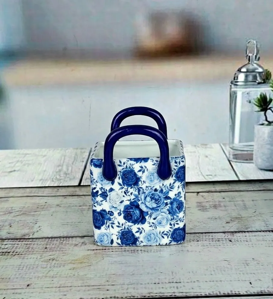 Floral Blue Ceramic Spoon Bag