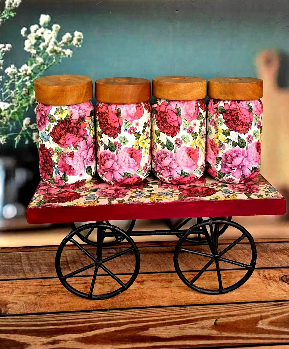 Floral Pickle Jar Cart Set