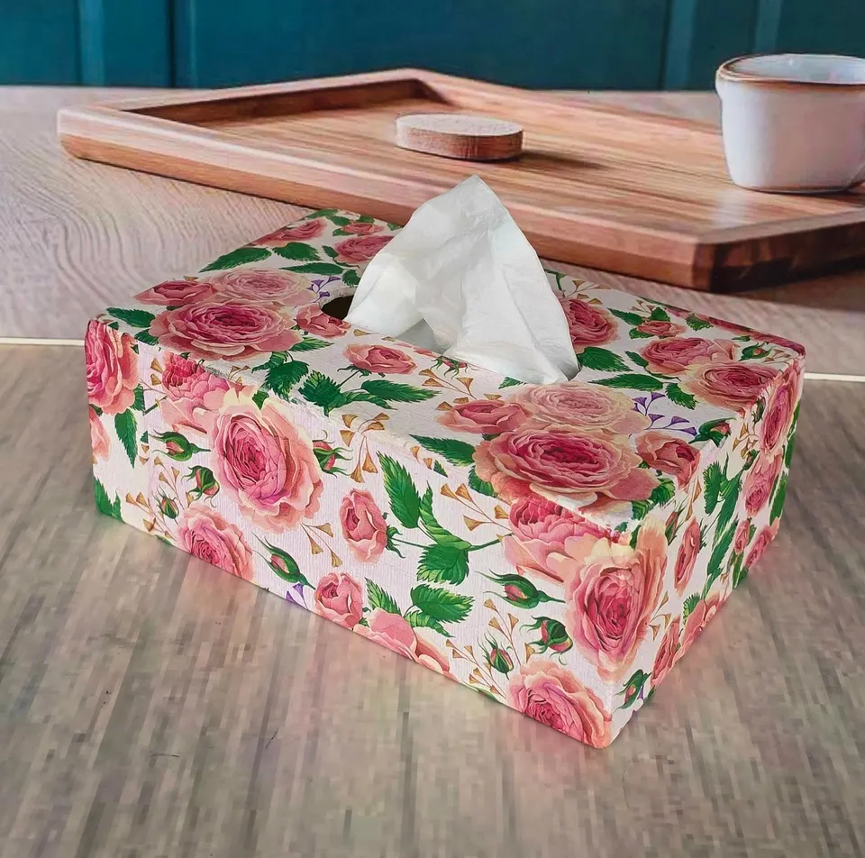 Floral Wooden Tissue Box